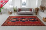   Kézi csomózású perzsa szőnyeg bordó kékes Hamadan 300x155cm