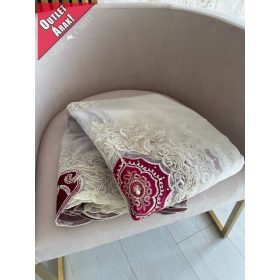   Exkluzív Barokk  Amira Kész függöny törtfeher bársony bordó 400x150cm