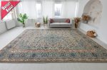   Kézi csomózású perzsa Kashan Zölde Krémes szőnyeg 399x256cm