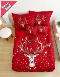  Karácsonyi 3 részes Piros Nagy szarvasfej ágynemű garnitura