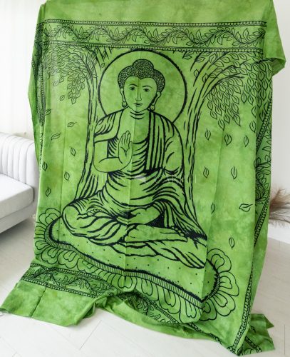 Latika Indiai Buddha pamut zöld ágytakaró 205x230cm