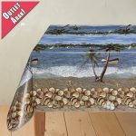   Viaszos vászon asztalterítő tengerpart pálmás 140cm széles