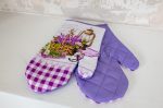   Konyhai edényfogó kesztyű pár kosaras lila levendula mintával