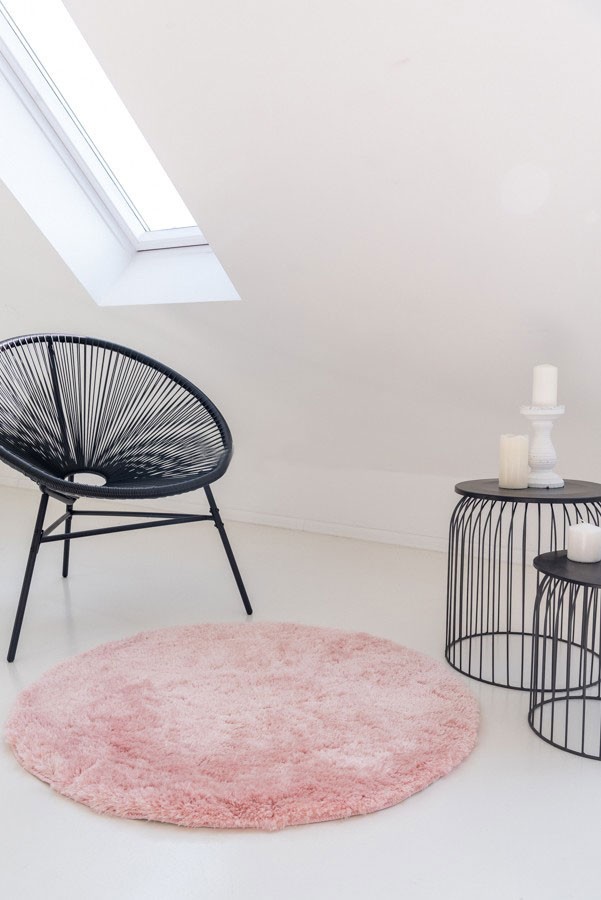 Isabelle Glamour plüss shaggy (puder) kerek szőnyeg 100cm Rózsaszín